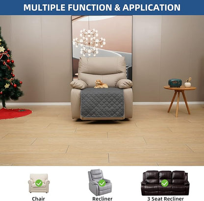 Eismodra Waterproof Recliner Chair Covers for Reclining Couch Slipcovers Seat Cushion,Anti-Slip Sofa Cover for Dogs Pets Furniture Protector Washable,Gray 23 x 35 inches (Only 1 Piece)