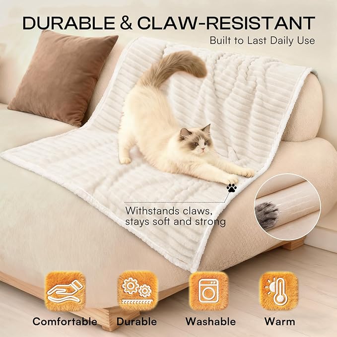 Luciphia Waterproof Dog Blanket for Medium Large Dogs Ultra-Soft Calming Cut Pile Flannel Throw Durable & Warm Furniture Protection for Couch Car Pet Blanket Machine Washable Soft White,M(57''x40'')