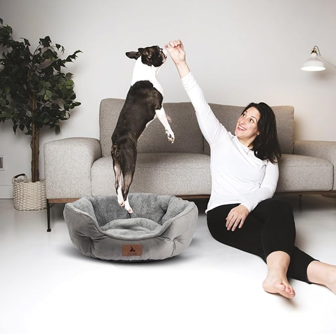 Asvin Small Dog Bed for Small Dogs, Cat Beds for Indoor Cats, Pet Bed for Puppy and Kitty, Extra Soft & Machine Washable with Anti-Slip & Water-Resistant Oxford Bottom, Grey