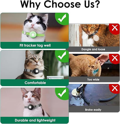 Cat Tracker, GPS Tracker Compatible with Apple Find My App(Only iOS), Waterproof Cat Tracker Collar with Bell and Safety Elastic Buckle, No Monthly Fee Pet Trackers, Works with Any Collar,Green