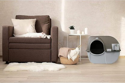 Omega Paw Self Cleaning Litter Box, Omega Paw Roll 'N Clean Litter Box, Regular Size for Kittens and Cats 10 lbs and Under, Brown Color, Model NRA15 V5.0