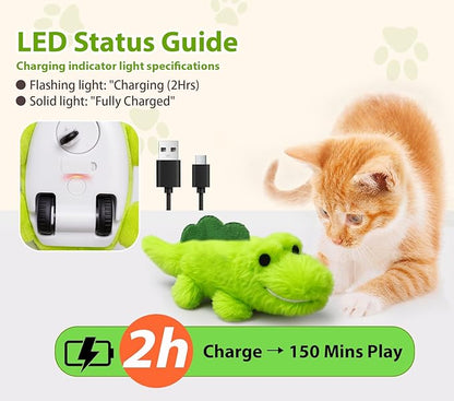 Interactive Cat Toys for Indoor Cats – Auto Moving Alligator with 360° Random Movement & Tail Wagging, Rechargeable Cat Exercise Toy with Catnip, Self-Play Fun for Bored Adult Cats-Set