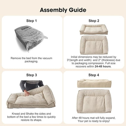 FURTIME XXL Orthopedic Dog Beds Large Sized Dog, Extra Thick Supportive Comfort Pet Sofa, Ergonomic Slant Dog Couch with Removable Washable Cover, Ultra Soft Surface & Non-Slip Bottom, Beige, 48"