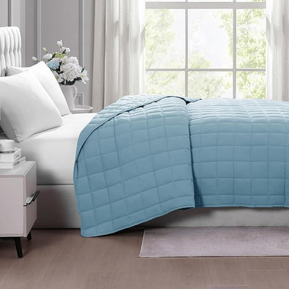 Casa Platino Ultra Soft Quilted Blanket - Pre-Washed, All Season, Fluffy Microfiber Down Alternative King Size Bed Blanket - French Blue