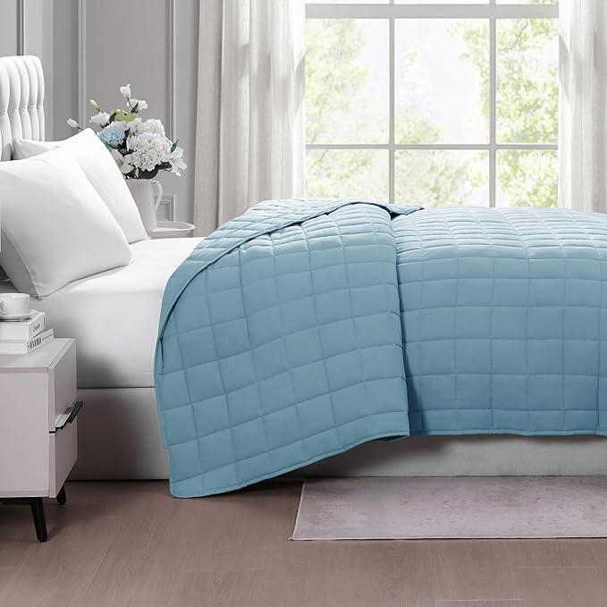 Casa Platino Pre-Washed Microfiber Down Alternative Quilted Blanket - All Season Queen Size - French Blue
