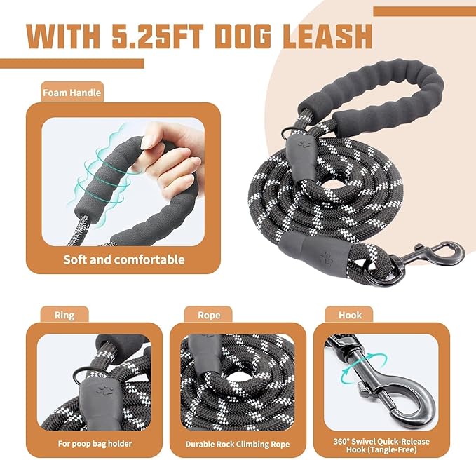 AUROTH Dog Harness and Leash Set, Soft Padded Service Dog Vest with 5.25FT Dog Leash, No Choke, Easy On Pet Vest, Adjustable Reflective No Pull Dog Harness for Large Dogs, Easy Walking and Training