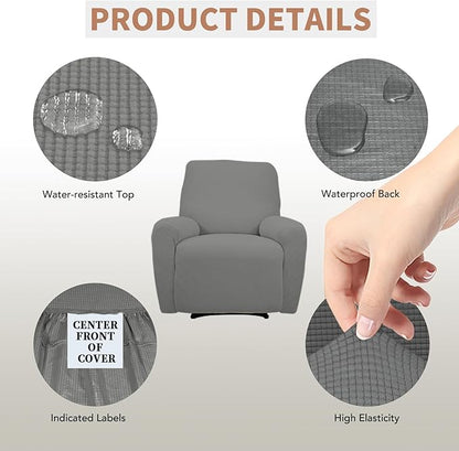 Easy-Going 100% Waterproof Recliner Cover, Dual Waterproof Couch Cover for Recliner, 1- Piece Jacquard Sofa Cover, Leakproof Sofa Slipcover for Kids, Pets, Dog and Cat (Recliner, Grey)