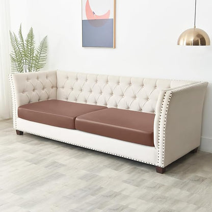 Yates Home PU Leather Couch Sofa Cushion Slipcover Water-Proof Elastic Chair RV Seat Covers Loveseat Slip Cover for Seater Replacement in Living Room（2 Piece Large Sofa Cushion Covers,Light Brown