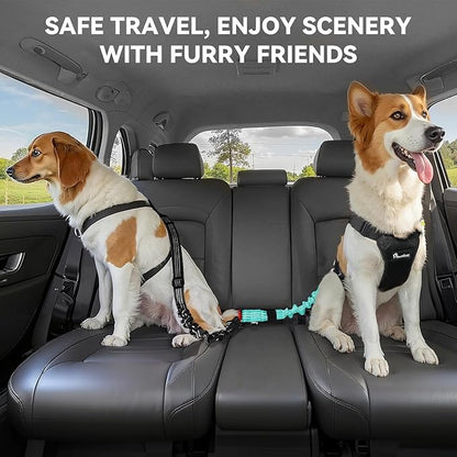 Pawaboo 2Pack Dog Seatbelt for Car, 3-in-1 Dog Car Seat Belt, Shockproof Dogs Tether with Buckle & Hook Latch, Adjustable Reflective Dogs Cars Leash with 360° Lockable Buckle, Lake Blue + Black