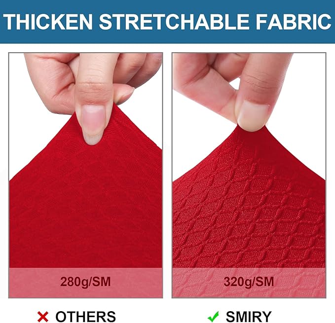 Smiry Waterproof Seat Covers for Dining Room Chairs Set of 4, Stretch Jacquard Removable Washable Chair Seat Slipcovers Protector, No Rear Covers, Red