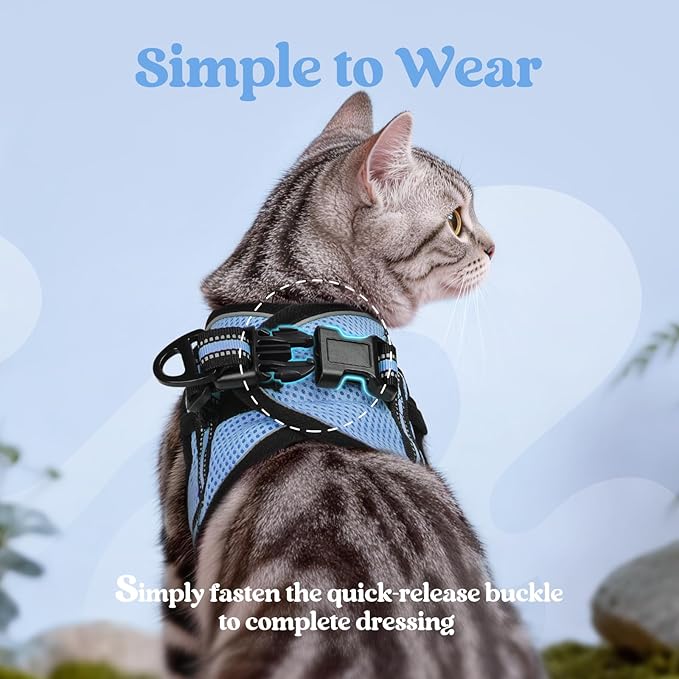rabbitgoo Cat Harness and Leash Set for Walking Escape Proof, Adjustable Soft Kittens Vest with Reflective Strip for Cats, Comfortable Outdoor Vest, Light Blue, S