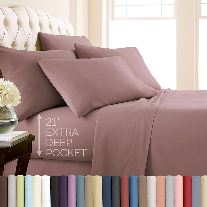 Southshore Fine Living, Inc. 7-Pc Split King Sheet Set, 21-Inch Deep Pocket Sheets for Adjustable Bed, Split King Fitted Sheets, Microfiber Sheet Set, Lavender Pillow Cases, Lavender Bedding