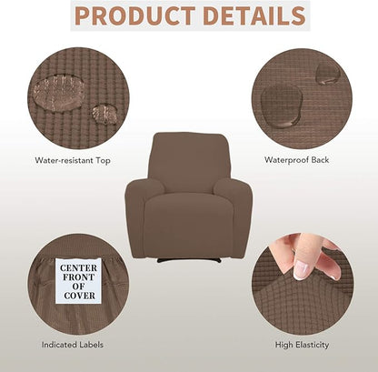 Easy-Going 100% Waterproof Recliner Cover, Dual Waterproof Couch Cover for Recliner, 1- Piece Jacquard Sofa Cover, Leakproof Sofa Slipcover for Kids, Pets, Dog and Cat (Recliner, Brown) 1 Seat