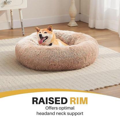 NEWBULIG 30.7x30.7 Inch Dog Bed Large Sized Dog, Donut Shape Cat Beds for Indoor Cats with Washable, Anti-Slip, Faux Fur