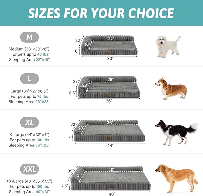 COZY KISS Extra Large Dog Bed, Faux Rabbit Fur Orthopedic Foam Dog Bed with Sides, Removable Washable Cover & Waterproof Lining, Comfortable Pet Couch for Dogs, Grey (48" L x 35" W x 7.5" Th)