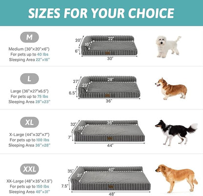 COZY KISS Extra Large Dog Bed, Faux Rabbit Fur Orthopedic Foam Dog Bed with Sides, Removable Washable Cover & Waterproof Lining, Comfortable Pet Couch for Dogs, Grey (48" L x 35" W x 7.5" Th)