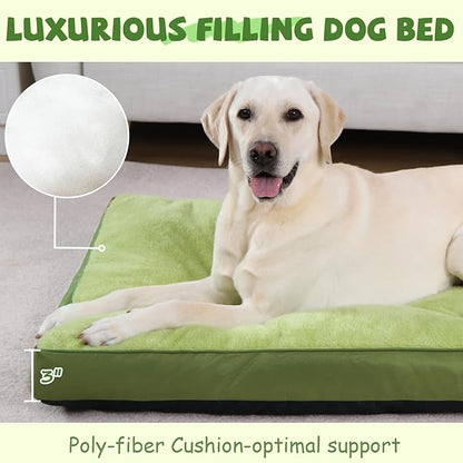 Dog Crate Bed Waterproof Deluxe Plush Dog Beds with Removable Washable Cover Anti-Slip Bottom Pet Sleeping Mattress for Large, Medium, Jumbo, Small Dogs, 29 x 18 inch, Green