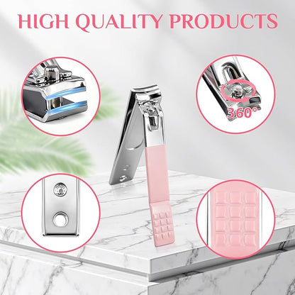 MINKINH 26-Piece Professional Manicure Set，Features Stainless Steel Tools, Carbon Steel Clippers & Travel Case for Women's Home and Travel Grooming，Mother's Day Gifts(Pink)