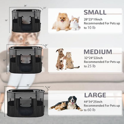 Pet Dog Cat Playpen with Waterproof Pad,Portable Puppy Kitten Rabbit Crate and Other Small Animals Kennel Cage Tent for Indoor Outdoor Travel Camping,Water-Resistant Breathable Shade Cover (Grey S)