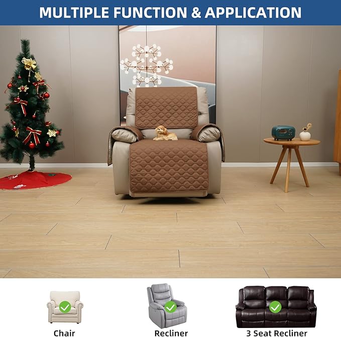 Eismodra Waterproof Recliner Chair Covers for Reclining Couch Slipcovers Seat Cushion,Anti-Slip Sofa Cover for Dogs Pets Furniture Protector Washable,Brown Set (4 Pieces)