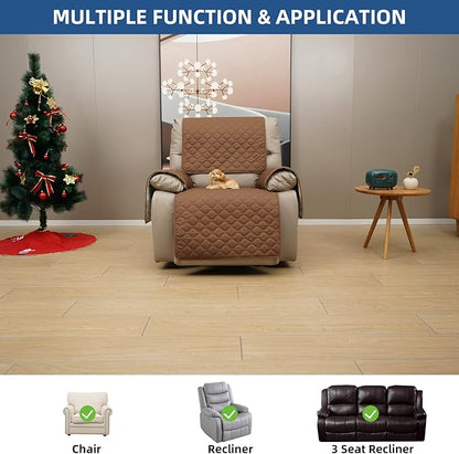 Eismodra Waterproof Recliner Chair Covers for Reclining Couch Slipcovers Seat Cushion,Anti-Slip Sofa Cover for Dogs Pets Furniture Protector Washable,Brown Set (4 Pieces)