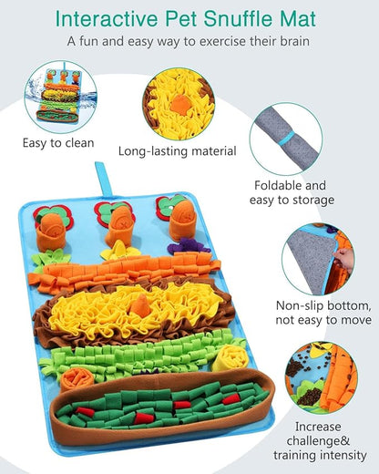 ORIA Snuffle Mat for Dogs, 32''x20'' Dog Puzzle Mat with 4 Squeaky Carrots, for Boredom, Mental Stimulation, Stress Relief, Slow Feeder Dog Treat Mat for Small Medium Large Dogs