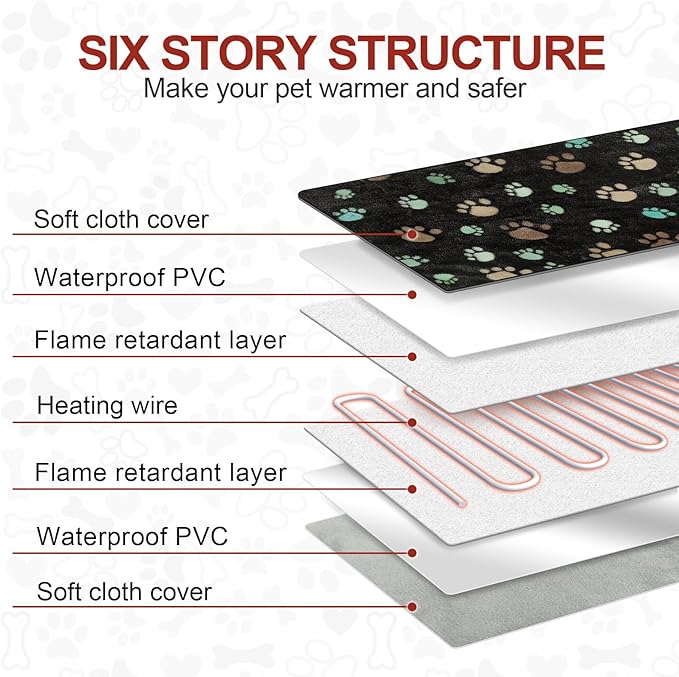 GOLOPET Pet Heating Pad 20x16 in with Smart Thermostat Switch and Power Line Protection Tube,Obtained MET and UL Dual Certification,Waterproof Pet Heating Pad for Dogs with Plush Fabric Cover-Black