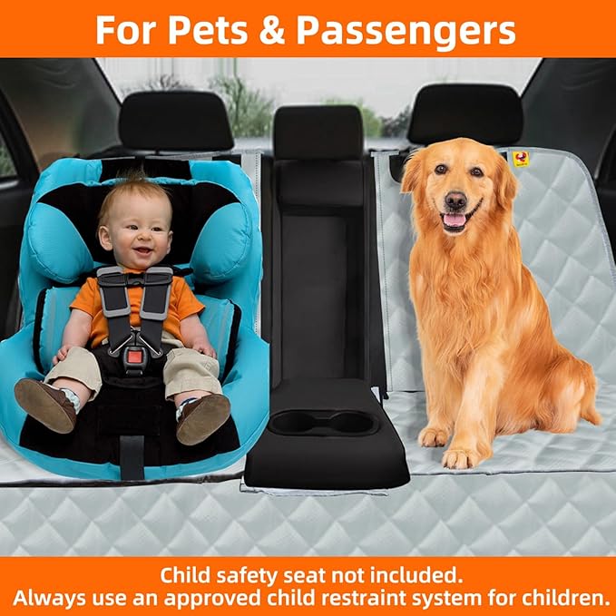 Bark Lover Dog Car Seat Cover for Back Seat, Waterproof Bench Backseat Protector, Nonslip Rear Seat Cover for Kids & Pets, Compatible with Middle Armrests, Fits Most Cars & Midsize SUVs