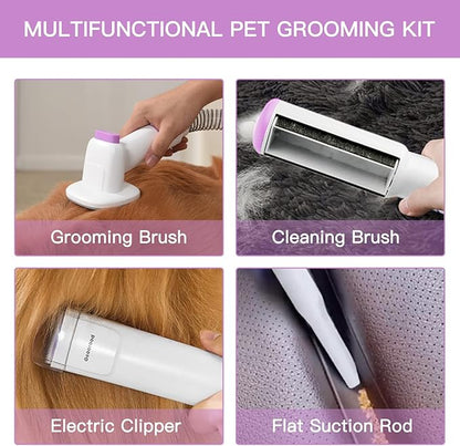 Dog Grooming Vacuum Kit, 2.5L Dust Cup Pet Grooming with Clippers for Dogs Cats Hair Shedding Brush at Home Purple
