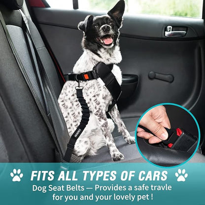 COOYOO Dog Seat Belt,3 Piece Set Retractable Dog Car Harness Adjustable for Vehicle Nylon Pet Safety Heavy Duty & Elastic
