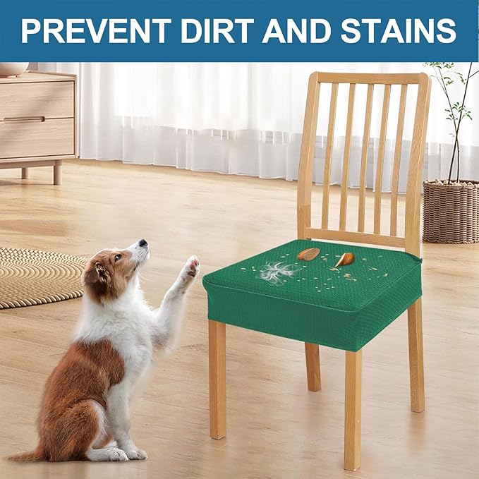 Smiry Waterproof Seat Covers for Dining Room Chairs Set of 2, Stretch Jacquard Removable Washable Chair Seat Slipcovers Protector, No Rear Covers, Chritsmas Green