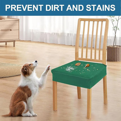 Smiry Waterproof Seat Covers for Dining Room Chairs Set of 2, Stretch Jacquard Removable Washable Chair Seat Slipcovers Protector, No Rear Covers, Chritsmas Green