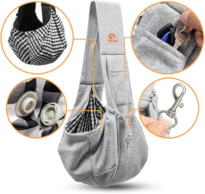 Tomkas Small Dog Sling Carrier - Classic Pocket Classic Strap - for 3-12 lbs Pets(Grey)