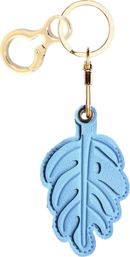 Leather Keychain Holder Case Compatible with AirTag,Cute Protective Cover with Keyring,Anti-Scratch Finder GPS Tracker Case for Wallet Keys,bag,pets,Backpack(Blue Leaves)