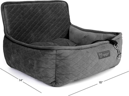 Nandog Pet Gear Luxury Dog Car Seat Bed w/Removable & Washable Pad Insert & Thick Car Seatbelt Straps - Secure, Comfortable, Easy-to-Clean Pet Carrier (Dark Grey, 18" L x 16" W in)