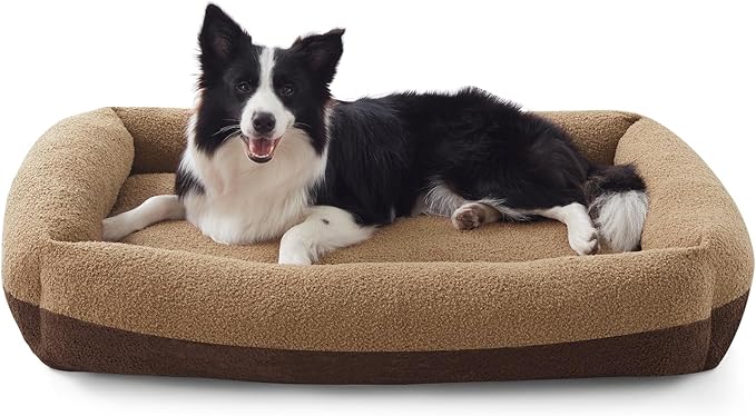FURTIME Dog Bed Large Sized Dogs, Washable Comfy Fluffy Medium Dog Bed, Removable Zipper Cover Machine Wash, Soft Orthopedic Bed Durable Pet Cuddler with Anti-Slip Bottom, 36"x27"x8",Brown