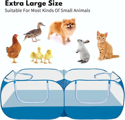 Small Animals Playpen with Detachable Bottom, Breathable Mesh Walls, Portable Indoor/Outdoor Pet Cage Tent for Rabbits, Puppies, Kittens, Chicks (Blue)