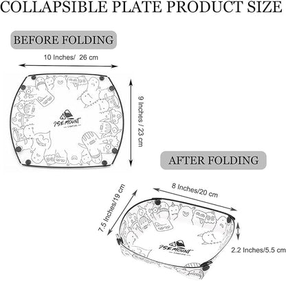 MIUPOO Collapsible Plate Set,Portable Mess Kit,Food Grade Material Free Folding Plate for Lunch Family Picnic, 8×7.5×2.2 Inches,4 Pieces.