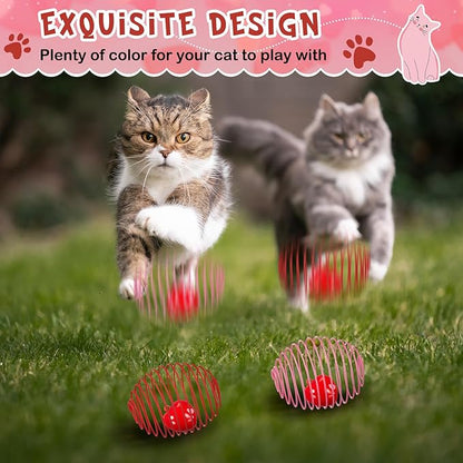 Jecery 5 Pcs Cat Spring Balls Toys Stretchable Rolling Balls Colorful Playful Coils Interactive Action Toy Caged Rats for Kitten Pet Supplies (Heart Bel,Pink Red)