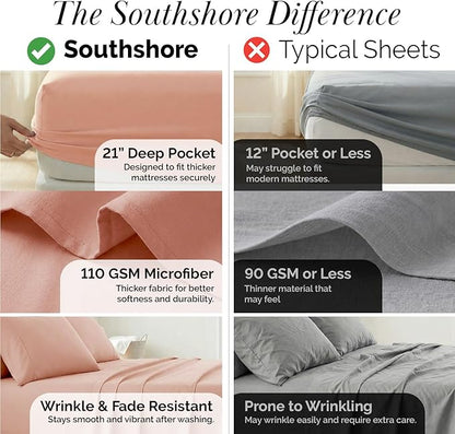 Southshore Fine Living, Inc. 7-Piece Split King Sheet Set Premium Bedding, 21-Inch Deep Pocket Split King Sheets for Adjustable Bed, Oversized Flat Sheet, Pink Pillow Cases, Blush Pink Sheets, Blush