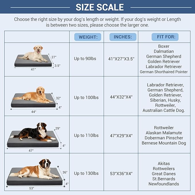 Vonabem Outdoor Waterproof Dog Bed Washable, Extra Large XL Pet beds 44 inch, Leather Anti-Slip Kennel Pads with Removable Cover Reversible, 44"x32" Grey