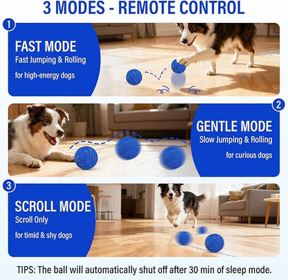 Smart Interactive Dog Toy Ball, Upgrade Automatic 3 Modes Moving Ball with Remote Control for Medium Large Dogs, Rechargeable Waterproof E-TPU Bounce & Rotating Dog Toy to Keep Busy (Dark Blue)