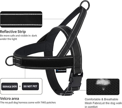 Annchwool No Pull Dog Harness,Heavy Duty Reflective Collar & Leash Set-Dog Leash with Double Handle & Car Seatbelt Clip-Easy Control for Walking Training Medium Large Size Dogs(Black,S)
