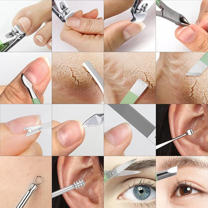 Manicure Set Professional Nail Clippers Pedicure Kit, 16 pcs Stainless Steel Nail Care Tools Grooming Kit with Luxurious Travel Leather Case for Thick Nails Men Women Gift (Green)