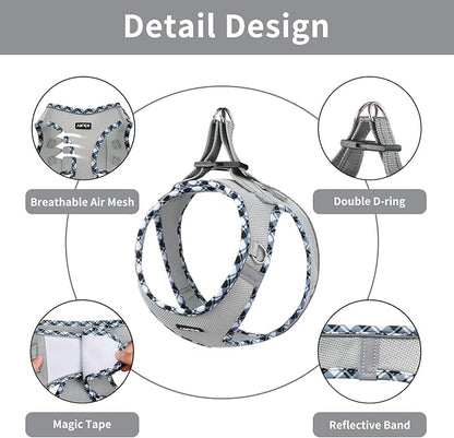 AMTOR Small Dog Harness with Leash Set, No Escape Easy Walk Puppy Harnesses for Training Walking, Step-in Reflective Soft Dogs Vest for XS S Medium Extra-Small Large Sized Dog(Grey, XS)