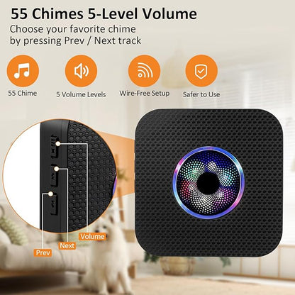 Ownpets Smart Dog Door Bell, Wireless Dog Doorbell for Potty Training & Housebreaking, Dog Bell to Go Outside, 1000Ft Range Waterproof Touch Button, 55 Melodies, Ideal for Puppies & All Dog Breeds