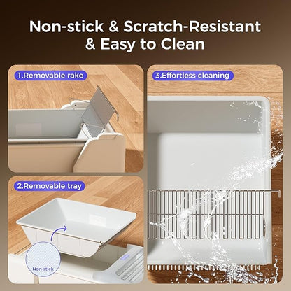 Self Cleaning Litter Box, 2026 Upgraded Open-Top Automatic Cat Litter Box for Multiple Cats, Weight Sensors Safety Protection/App Control/Odor Control/Easy Clean (White)