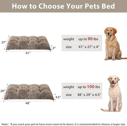 BFPETHOME Dog Beds for Large Dogs, Plush Dog Crate Bed Fluffy Cozy Kennel Pad for Sleeping &Ease Anxiety, Washable Pet Mats with Anti-Slip Bottom for Large Dogs, Khaki