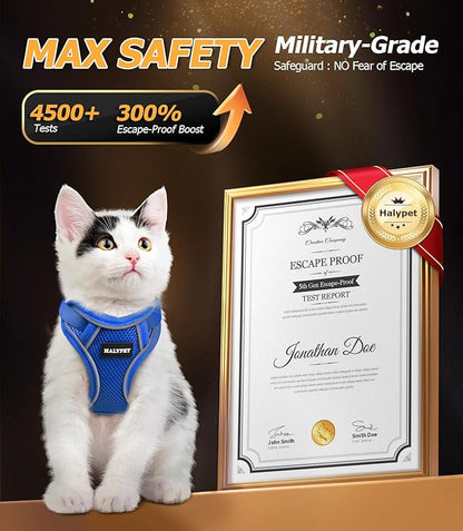Halypet Cat Harness and Leash Set [MAX Safety 4th-Gen Upgrade] Escape Proof Adjustable Cat Leash Comfortable Soft Vest Easy to Wear Kitten Harness with Reflective Strip for Cats Walking, M Blue