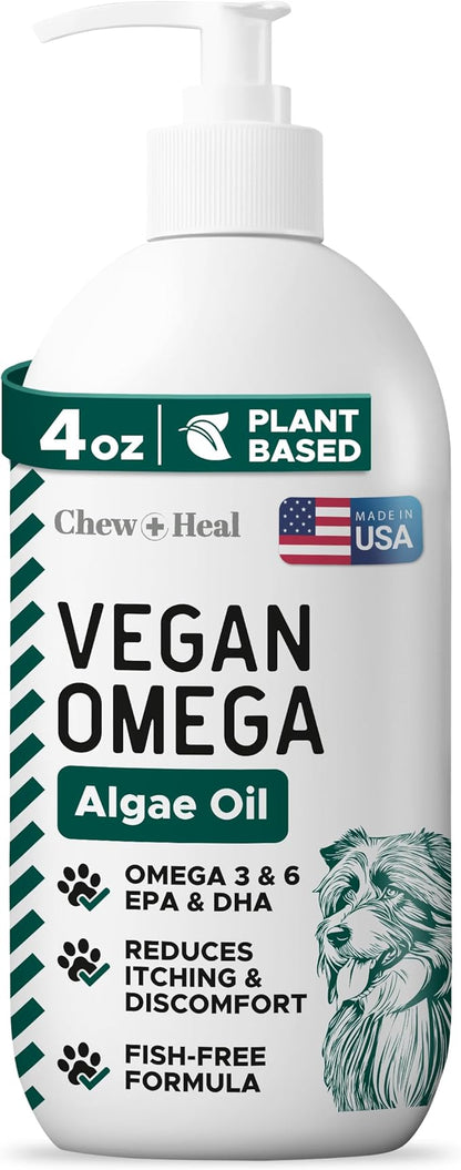 Vegan Omega 3 Oil for Dogs - 4 oz of Fish Free Algae Oil for Healthy Skin and Coat - Made with Omega 3 and 6 Fatty Acids, EPA, DHA, and DPA - Made in the USA
